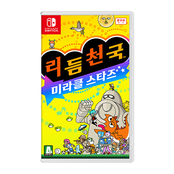 닌텐도 스위치 리듬 천국 미라클 스타즈 - 게임 타이틀 패키지와 리듬 게임 플레이 이미지